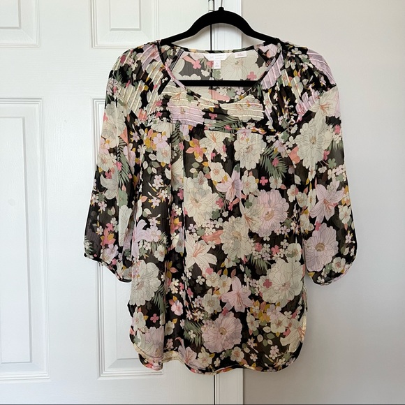 LC Lauren Conrad Printed Chiffon Peasant Top - Picture 2 of 4